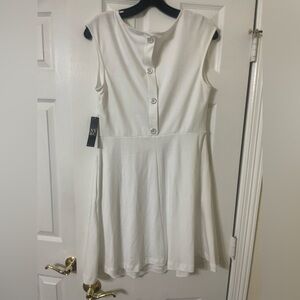 New York & Company White Sleeveless Button-Back Fit-and-Flare Dress